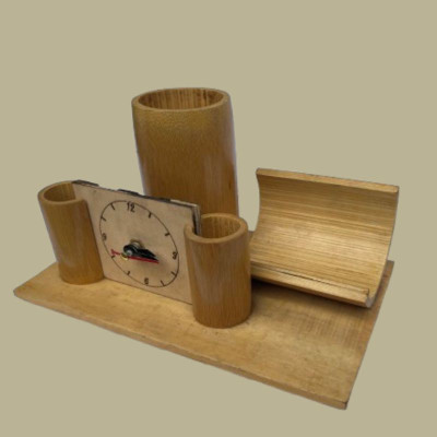 Bamboo Desk Organizer with Clock