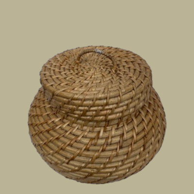 Handwoven Cane Storage Basket with Lid